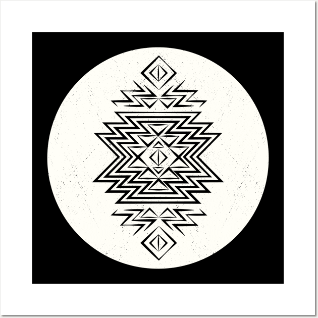 vintage aztec pattern in faded circle white Wall Art by JDP Designs